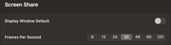 fps global setting for screen shares